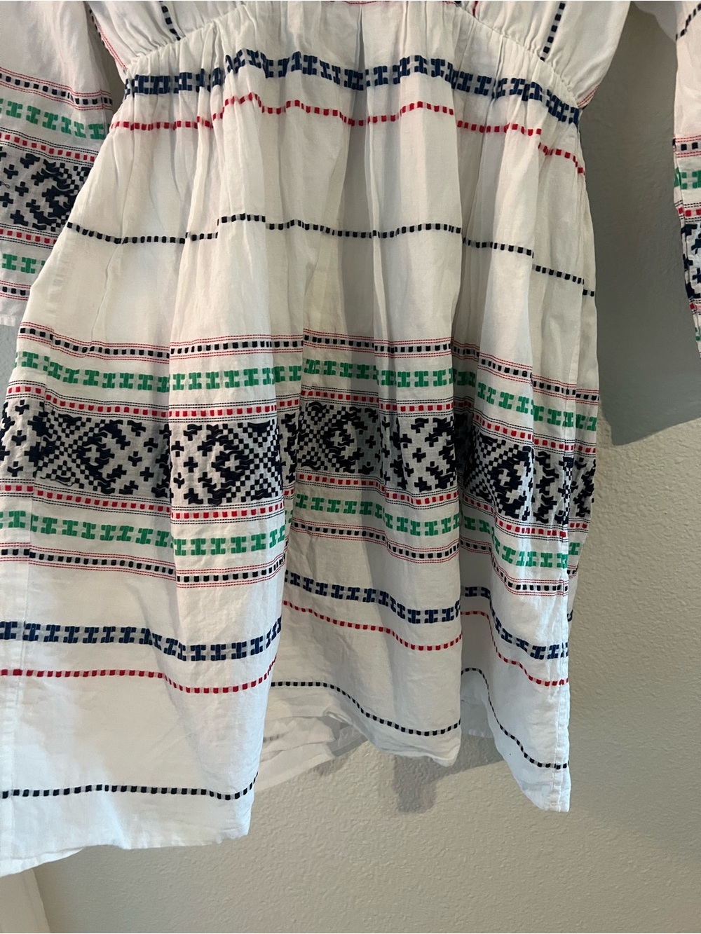 Joie White Embroidered V-Neck Mini Dress with Red, Navy & Green Accents - Picture 5 of 11